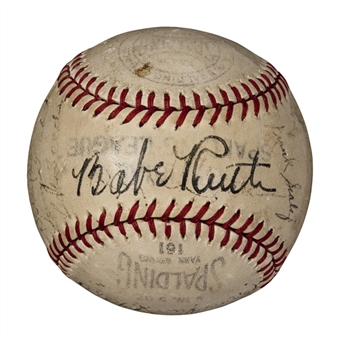 Strong Babe Ruth Sweet Spot Signature – On a 1939 New York Giants Team-Signed Baseball! (JSA)